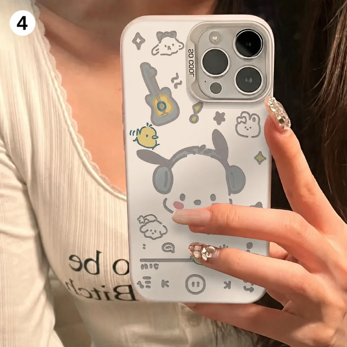 090.イヤホンをしたネコ柄 耐衝撃スマホケース iPhone17ProMax/16Plus/14/13 対応
