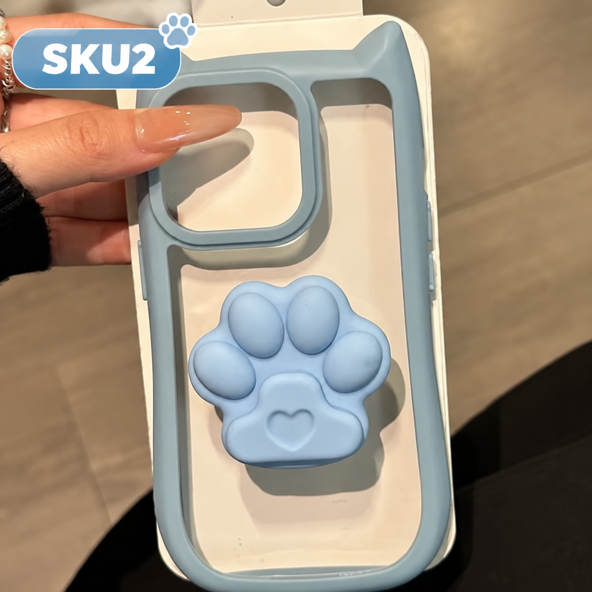 205.猫耳デザイン 肉球グリップ付き iPhone ケース 3 カラー 可愛い 韓国風 落下防止 スタンド機能付き スマホカバー