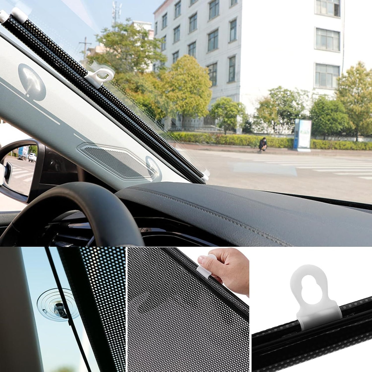 B078.車用サンシェード 伸縮ローラー式 前後ガラス兼用 紫外線カット ブラインドタイプ 吸盤付き