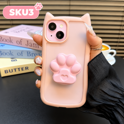 205.猫耳デザイン 肉球グリップ付き iPhone ケース 3 カラー 可愛い 韓国風 落下防止 スタンド機能付き スマホカバー