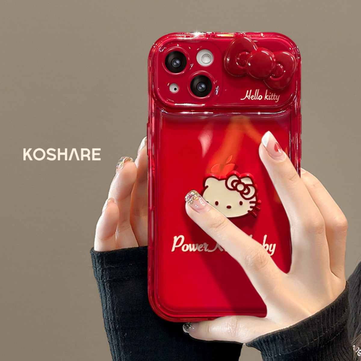 119.立体猫リボン ふわふわストラップ付き フリップミラースマホケース かわいいキャラクター iPhone16Pro/15/14/7/8 対応