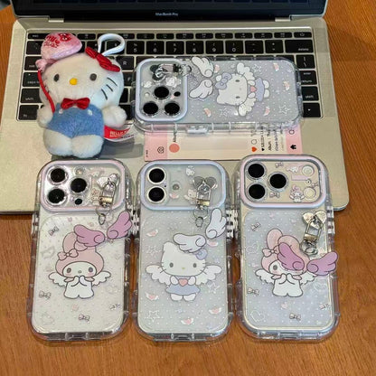 199.iPhone 15 Pro ケース 透明 クリア 天使チャーム付き カワイイ キャラクター風 スマホケース 取り外し可能チャーム エアバッグ 耐衝撃 レディース 落下防止