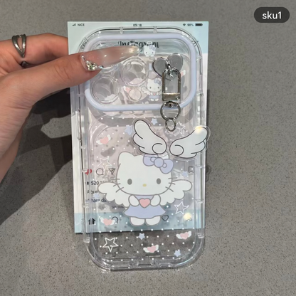 199.iPhone 15 Pro ケース 透明 クリア 天使チャーム付き カワイイ キャラクター風 スマホケース 取り外し可能チャーム エアバッグ 耐衝撃 レディース 落下防止