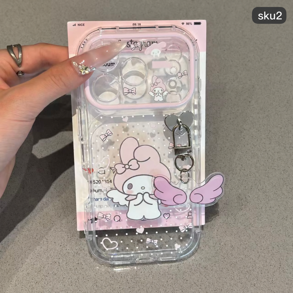 199.iPhone 15 Pro ケース 透明 クリア 天使チャーム付き カワイイ キャラクター風 スマホケース 取り外し可能チャーム エアバッグ 耐衝撃 レディース 落下防止