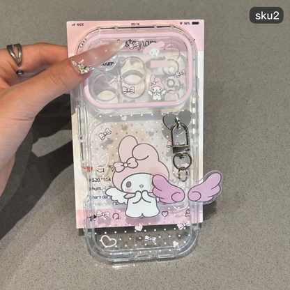 199.iPhone 15 Pro ケース 透明 クリア 天使チャーム付き カワイイ キャラクター風 スマホケース 取り外し可能チャーム エアバッグ 耐衝撃 レディース 落下防止