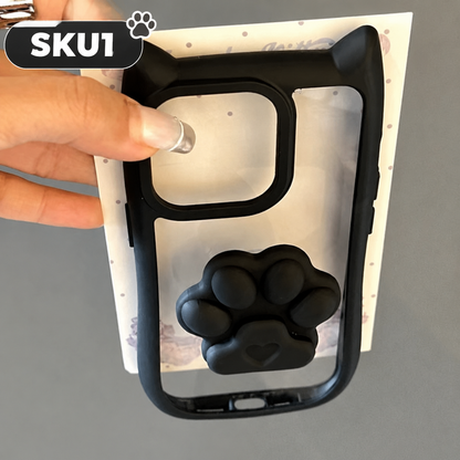 205.猫耳デザイン 肉球グリップ付き iPhone ケース 3 カラー 可愛い 韓国風 落下防止 スタンド機能付き スマホカバー