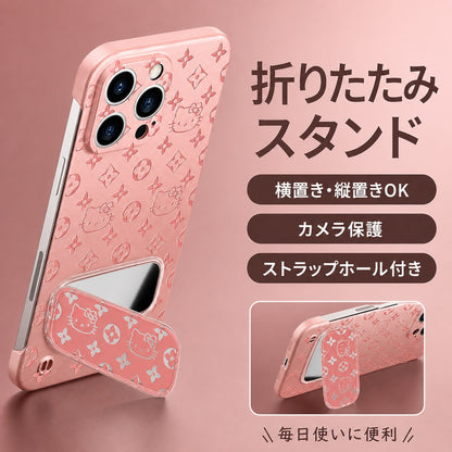 083.柄ミラー付きスタンド iPhone16ProMax ケース 15/14/13 対応 超薄型 フチなし 高級感