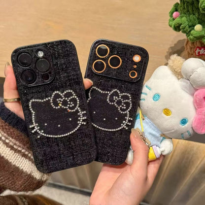 211.ブラックグリッター ラインストーン キャラクター風 スマホケース キラキラ 可愛い レディース 全機種対応