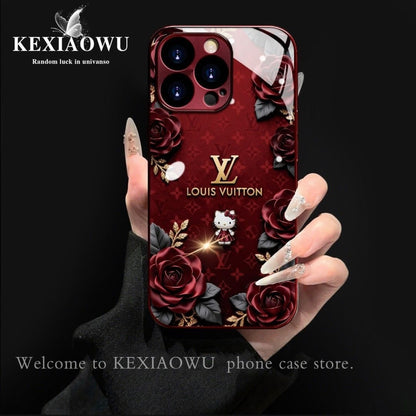 079.バラ KT 猫 メッキガラススマホケース レディース 対応 iPhone/Google/Android