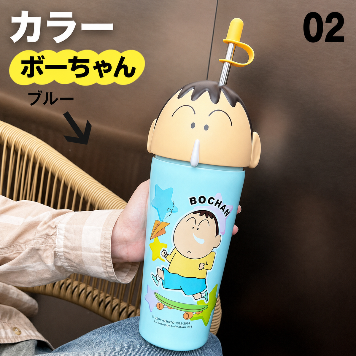 123.クレヨンしんちゃん 3D ビッグヘッドキャラクター水筒 ステンレス製ストロータンブラー 保冷保温対応 通勤通学用人気グッズ