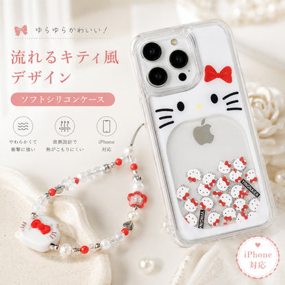 081.流動ラメ砂入り 開口ネコキャラクタースマホケース iPhone16ProMax/16Pro/15Pro 専用 17air 素材 かわいいスマホカバー