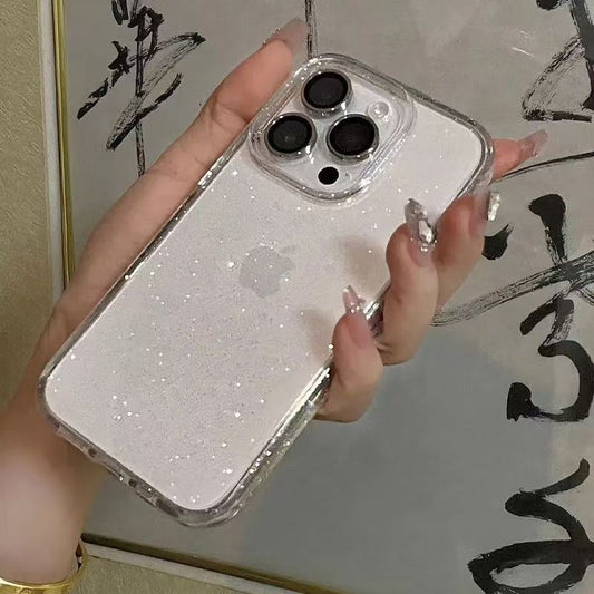 221.``` iPhone 16 Pro Max ケース クリア ラメ キラキラ 縁取りラインストーン 透明 薄型 TPU 耐衝撃 カメラ保護 おしゃれ レディース プレゼント ```