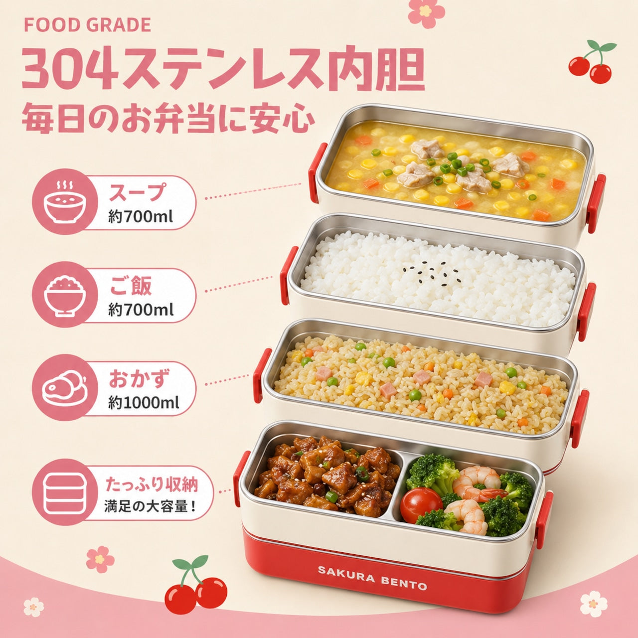 A082.ステンレス保温弁当箱 サラリーマン向け ランチボックス 電子レンジ対応