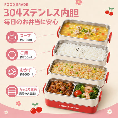 A082.ステンレス保温弁当箱 サラリーマン向け ランチボックス 電子レンジ対応
