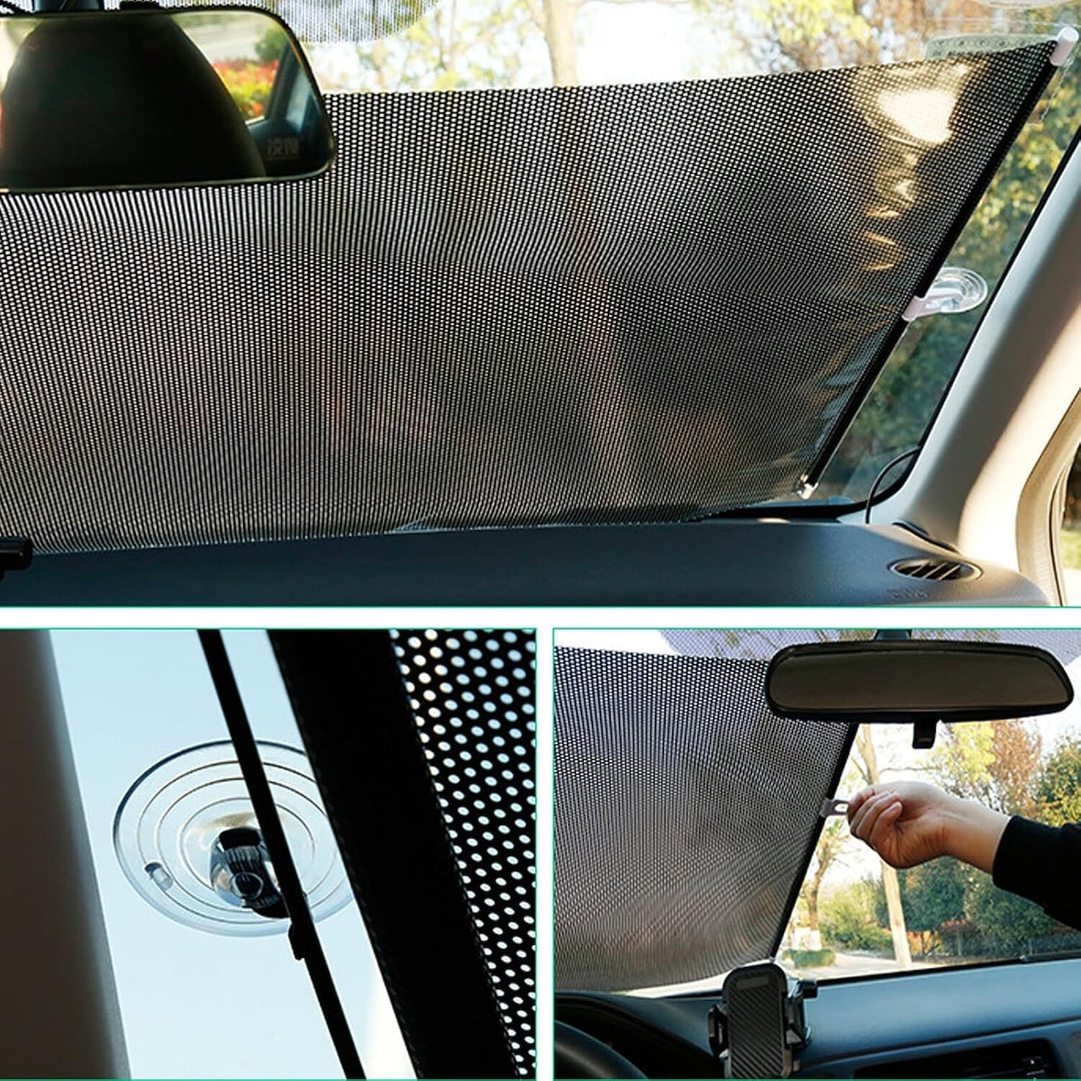 B078.車用サンシェード 伸縮ローラー式 前後ガラス兼用 紫外線カット ブラインドタイプ 吸盤付き
