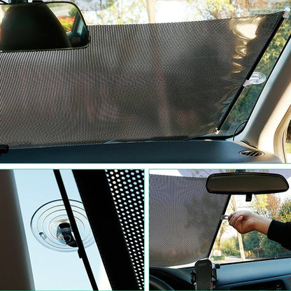 B078.車用サンシェード 伸縮ローラー式 前後ガラス兼用 紫外線カット ブラインドタイプ 吸盤付き