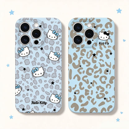 197. スマホケース HelloKitty ハローキティ ヒョウ柄 水色 おそろい ペア 韓国風 可愛い クリアケース 落下防止 耐衝撃 軽量 女子 高校生 プレゼント