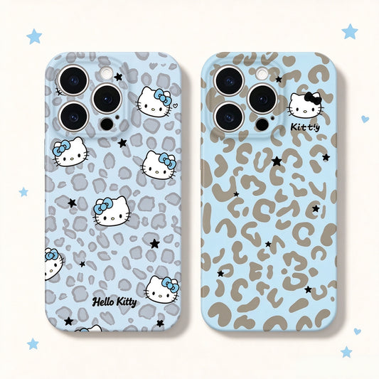197. スマホケース HelloKitty ハローキティ ヒョウ柄 水色 おそろい ペア 韓国風 可愛い クリアケース 落下防止 耐衝撃 軽量 女子 高校生 プレゼント