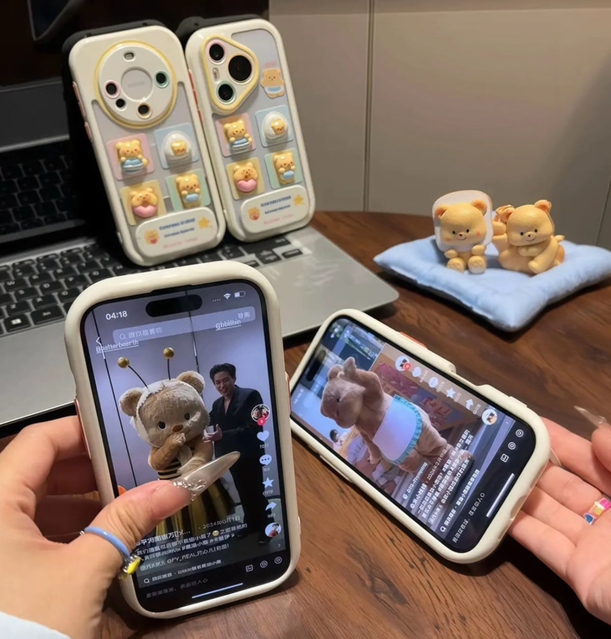 204.バターベア 立体 3D スマホケース ミラー付きスタンド機能 クリアケース 可愛い 韓国風 落下防止 耐衝撃 軽量 女子高生 プレゼント