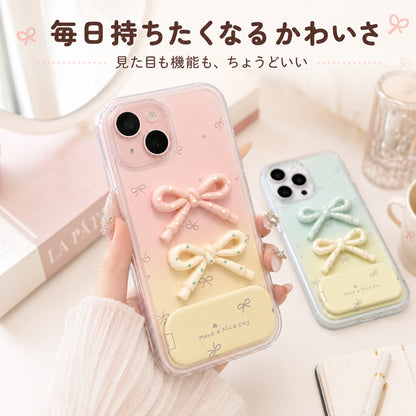 053.ふんわりグラデーション 立体リボンケース｜スタンド付き・iPhone 17/16対応