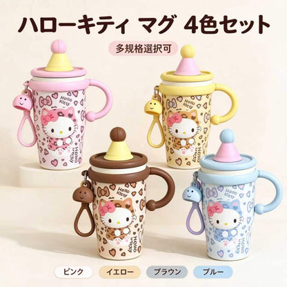 194.可愛いキャラクターマグカップ ステンレス 真空断熱 ハンドル付き ストラップ付き 4 カラー 保温保冷水筒