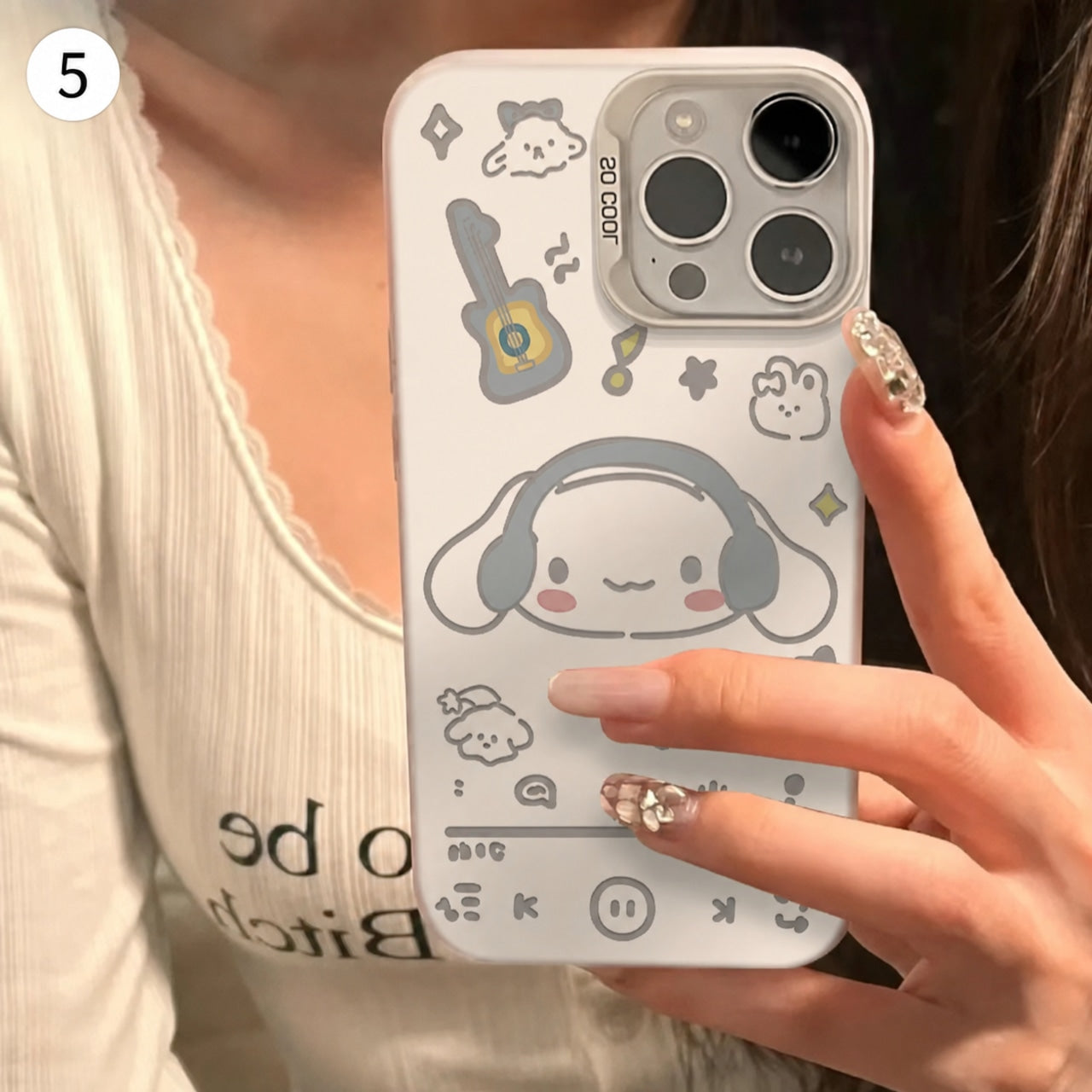 090.イヤホンをしたネコ柄 耐衝撃スマホケース iPhone17ProMax/16Plus/14/13 対応