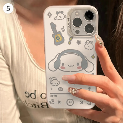 090.イヤホンをしたネコ柄 耐衝撃スマホケース iPhone17ProMax/16Plus/14/13 対応