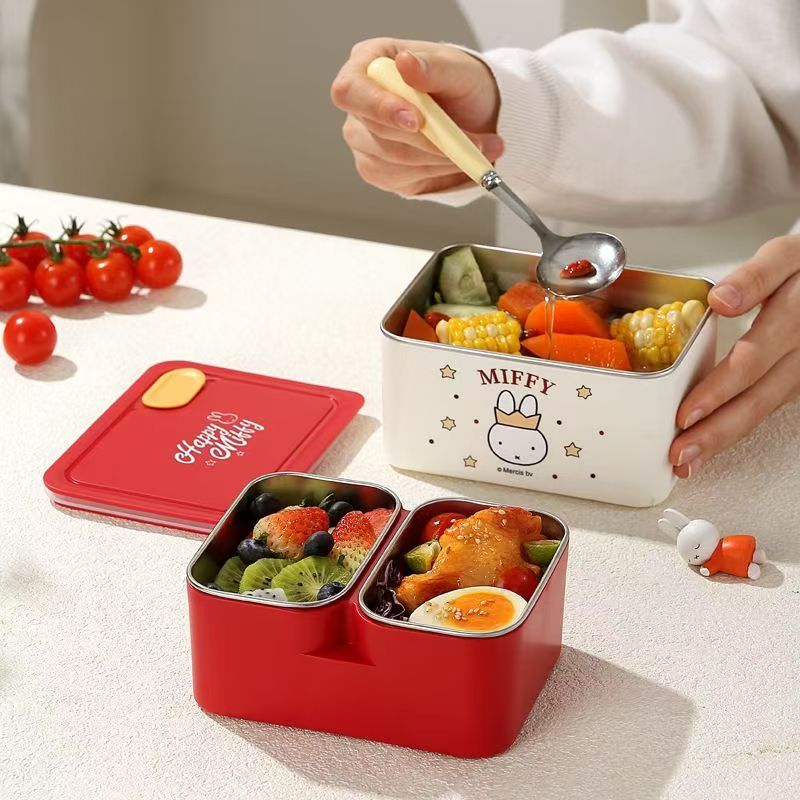 180.二段式 ステンレス弁当箱セット 保温保冷ランチバッグ付き 304 ステンレス 食洗機対応 漏れ防止 お弁当ケース 学生 サラリーマン ランチボックス 可愛い キャラクター風 携帯用