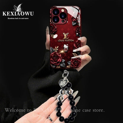 079.バラ KT 猫 メッキガラススマホケース レディース 対応 iPhone/Google/Android