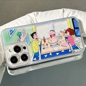 126.クレヨンしんちゃん一家 鍋パーティー 流れる砂スマホケース トレンドデザイン ファクトリー直販 Huawei/Vivo/Xiaomi/Oppo/iPhone 対応