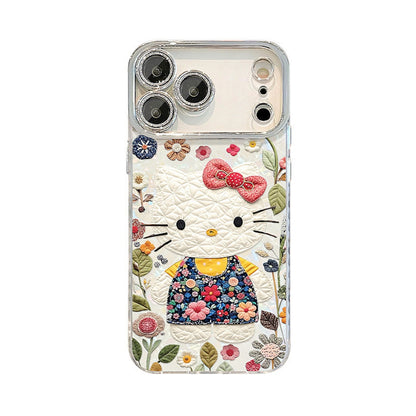 105.iPhone17ProMax 化 クリア 花柄ハローキティ ビーズチェーン付き ハード & ソフト両用 UV 印刷スマホケース