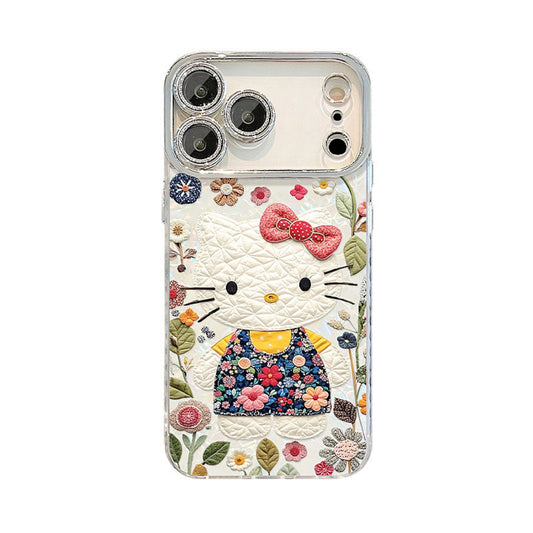 105.iPhone17ProMax 化 クリア 花柄ハローキティ ビーズチェーン付き ハード & ソフト両用 UV 印刷スマホケース