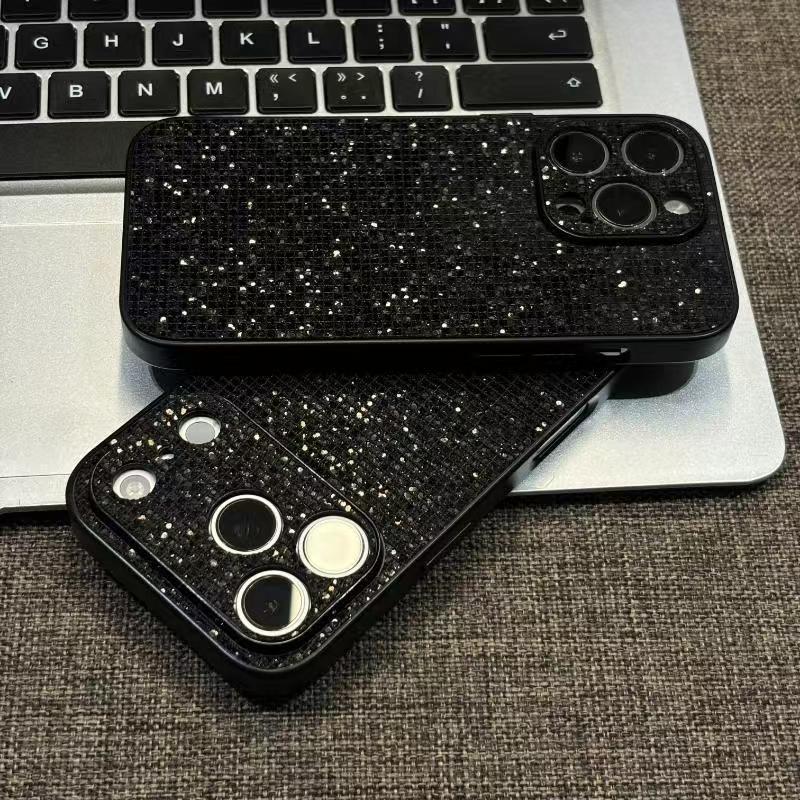 212.ブラックグリッター スマホケース キラキラ ラメ レディース 大人っぽい 携帯カバー iPhone Android 対応